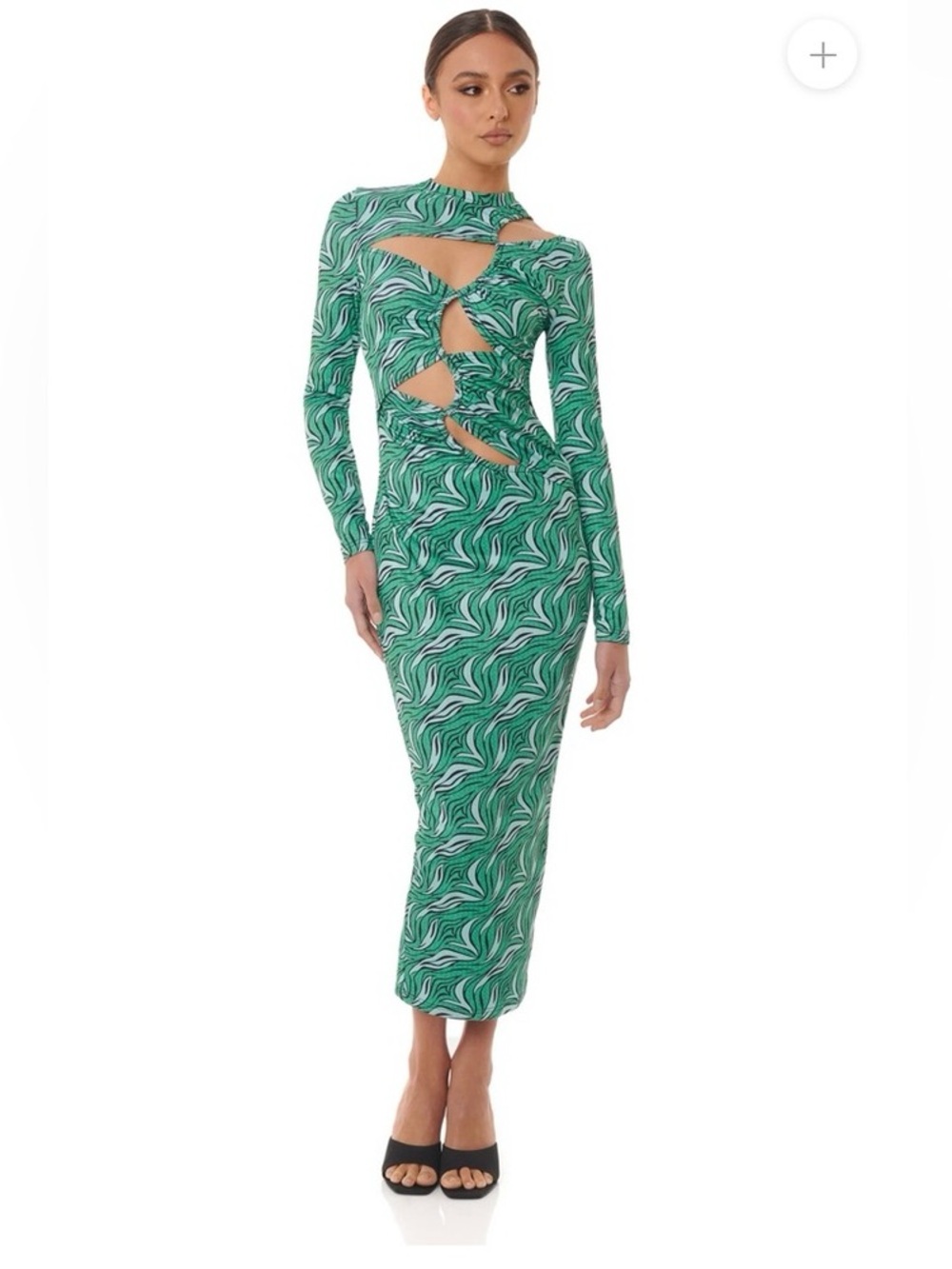 ELIYA The Label Cabana Dress Green Abstract Cutout Ruched Maxi Dress NWT XS